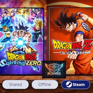 May include: Two video game cases featuring Dragon Ball characters. One case displays "Dragon Ball Sparking! Zero" with characters in blue, white, and yellow. The other case shows "Dragon Ball Z Kakarot" with Goku in orange. A "Playnex" logo is centered.