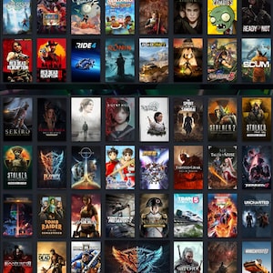 Puede incluir: Una cuadrícula de portadas de videojuegos con varios títulos. Las portadas muestran una variedad de ilustraciones, incluyendo personajes, paisajes y logotipos. Los títulos incluyen "Red Dead Redemption", "Plants vs. Zombies" y "Tomb Raider".