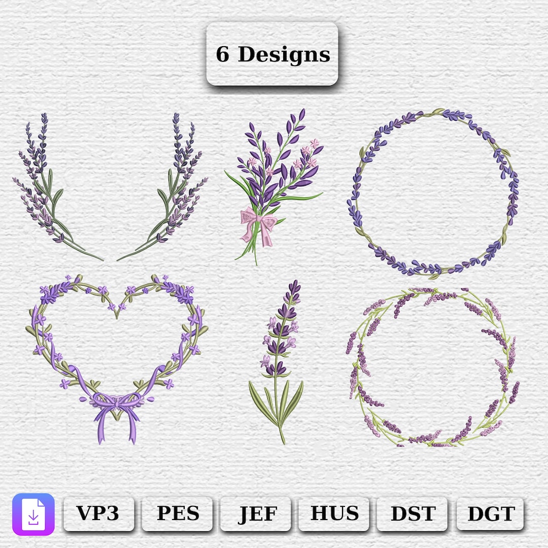 Floral Lavender Monogram Frame Embroidery Design, Floral Embroidery ...