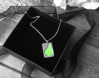 Solid silver necklace with light green enamel on an 18" silver chain
