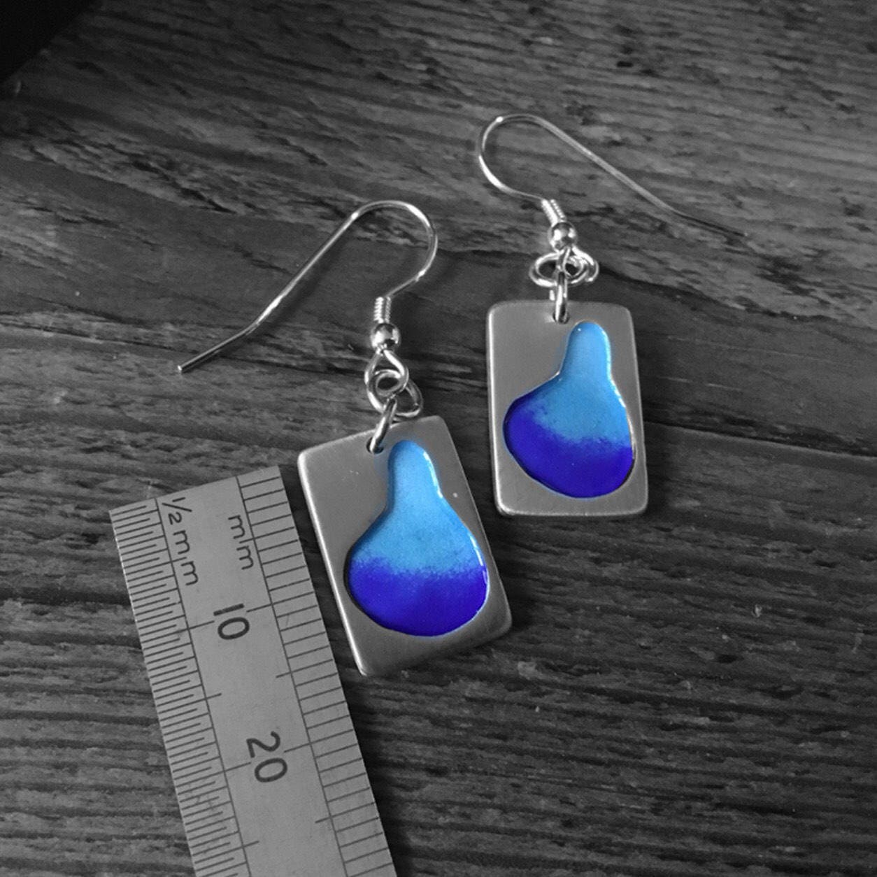 Silver Earrings With Shades of Blue Enamel - Etsy UK