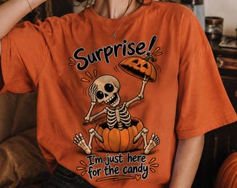 Camiseta de Halloween PNG, diseño de calabaza esqueleto, descarga digital de 300 DPI