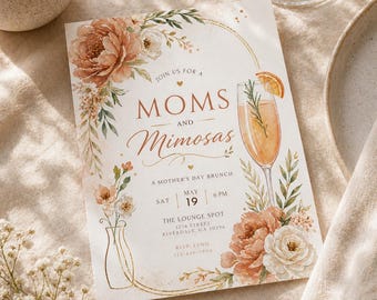 Moms and Mimosas Invitation Template, Mother's Day Brunch Invite, Editable Canva Mimosa Floral Invitation, Printable Digital Download