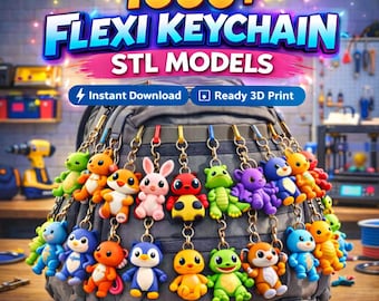1000 + Flexi Keychain STL Bundle for 3D Printing | Print-in-Place Articulated Models