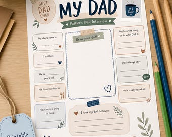 All About My Dad Printable | Father's Day Interview for Kids | Fill in the Blank Activity Page | Dad Keepsake Gift from Child