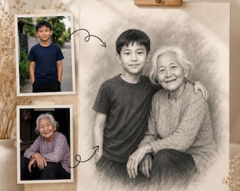 Custom Pencil Sketch Portrait From Photo, Hand-Drawn Wall Art (Digital Download)