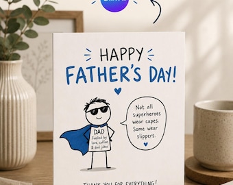 Funny Father's Day Card Canva Template, Superhero Dad Printable Card, Instant Download, Editable Digital Card for Dad