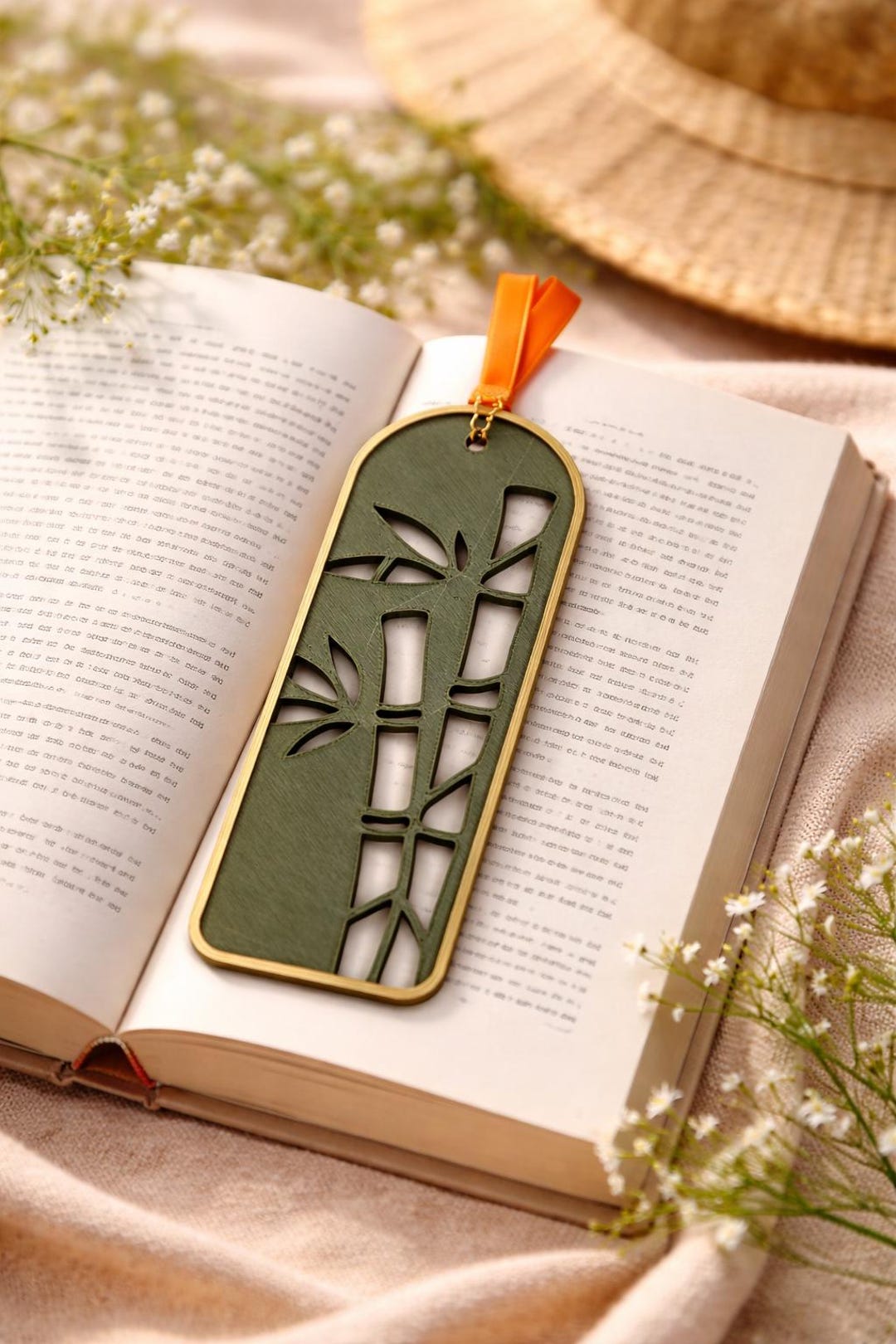 Bamboo Bookmark – 3D Printed Gold Frame Bookmark, Personalized Ribbon ...