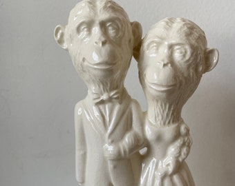 Chimpanzee couple Handmade ceramic Wedding Cake Topper