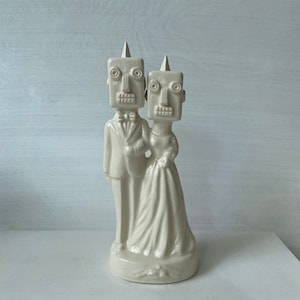 Robot couple Handmade ceramic Wedding Cake Topper image 1