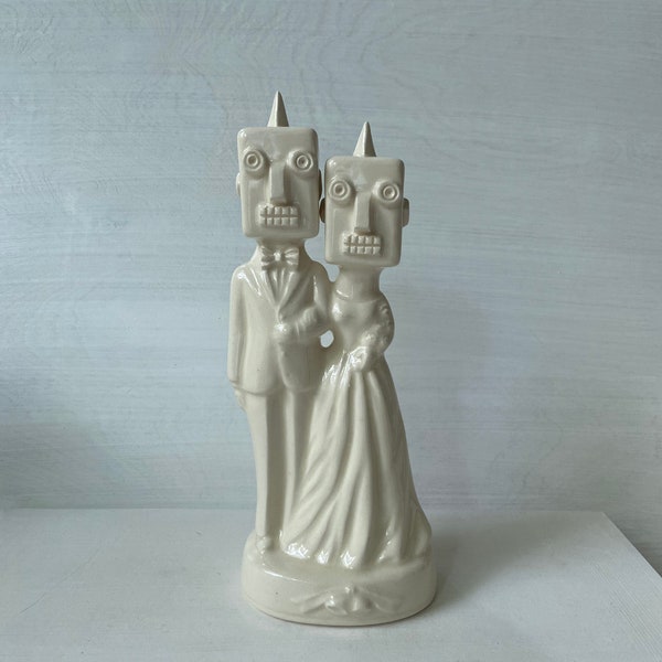 Robot couple Handmade ceramic Wedding Cake Topper