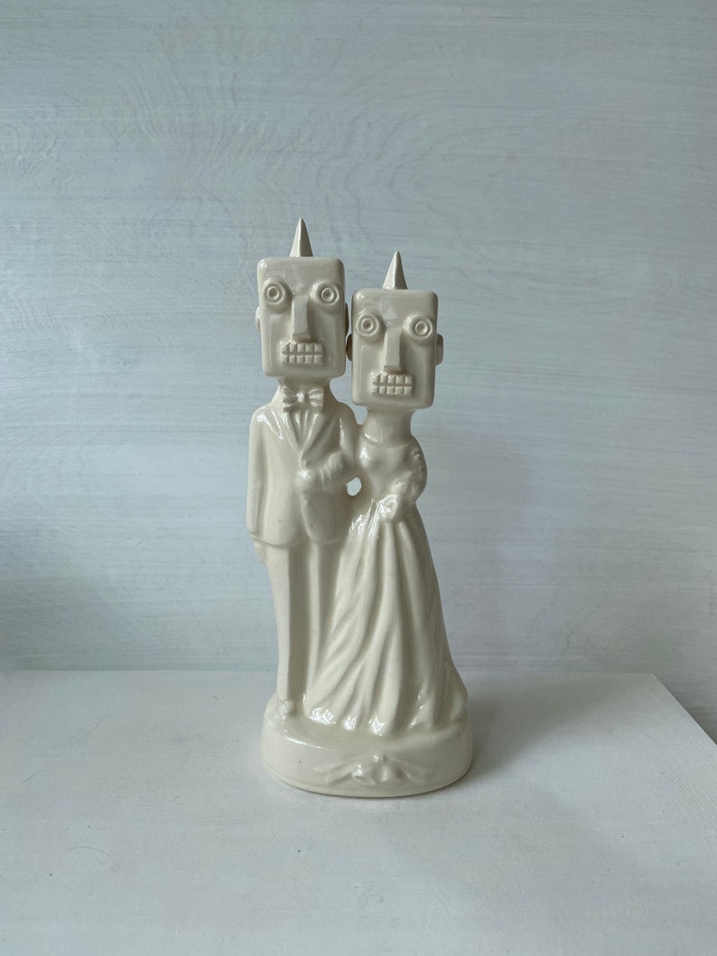 Robot couple Handmade ceramic Wedding Cake Topper image 1