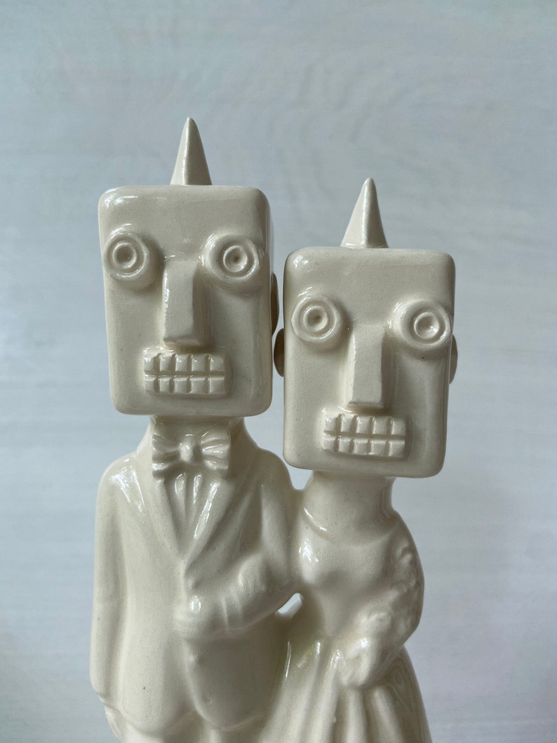 Robot couple Handmade ceramic Wedding Cake Topper image 6