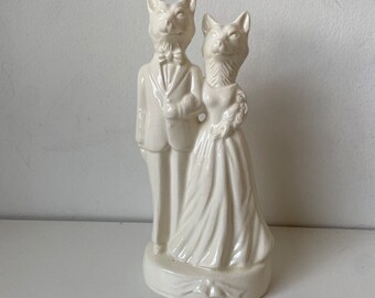 Fox couple Handmade ceramic Wedding Cake Topper