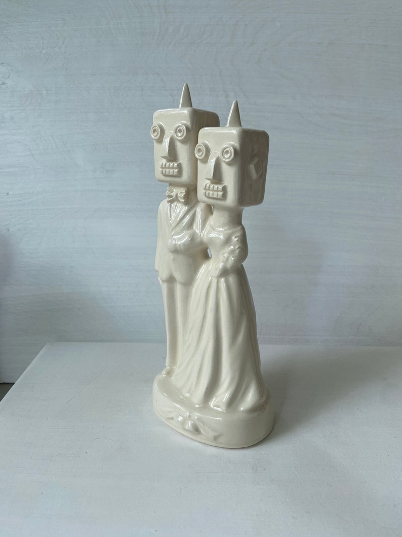 Robot couple Handmade ceramic Wedding Cake Topper image 4