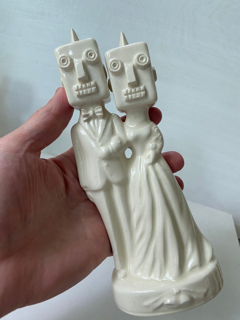 Robot couple Handmade ceramic Wedding Cake Topper image 3