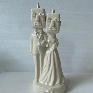 Robot couple Handmade ceramic Wedding Cake Topper image 2
