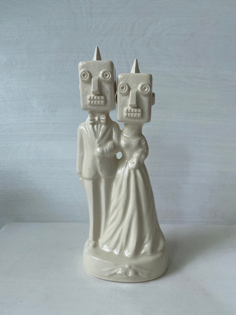 Robot couple Handmade ceramic Wedding Cake Topper image 2