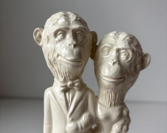 Chimpanzee couple Handmade ceramic Wedding Cake Topper