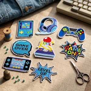Retro Gaming Patch, Game Controller Embroidered Iron On Patches, Gamer Geek Custom DIY Decor Patch for Backpack Jacket T-Shirt