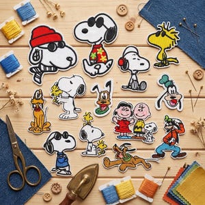 Snoopy Jordnötter Stryk-på-lapp för barn, söt tecknad broderad applikation, DIY kläder ryggsäck väska dekorativa sy-på-lappar