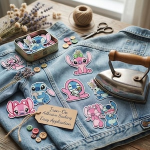 Aplique termocolante fofo do Stitch, bordado em estilo desenho animado, com um alienígena azul, perfeito para camisetas, roupas, mochilas e artesanato infantil.