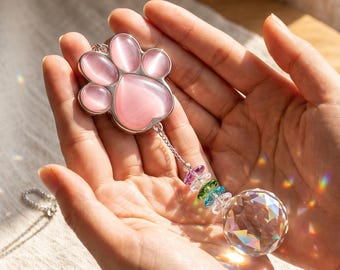 Crystal Paw Suncatcher for Window, Pet Loss Remembrance Gift, Cat Eye Stone Rainbow Maker, Dog Passing Sympathy Gift, Pet Lover Decor