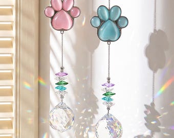 Pet Memorial Suncatcher Crystal Prism, Cute Cat Paw Rainbow Maker, Dog Loss Sympathy Gift, Pet Remembrance Window Hanging Decor