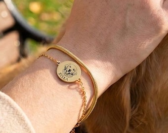 Personalized Pet Portrait Bracelet • Custom Dog Photo Jewelry • Engraved Cat Memorial Gift • Birthday Gift for Dog Mom Pet Lover