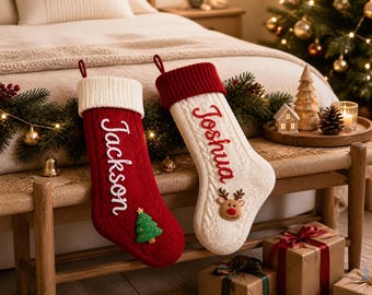 Personalized Christmas Stocking, 2026 Knit Family Stocking with Name, Custom Holiday Mantel Decor, Christmas Stocking Gift