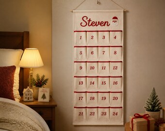 Custom Christmas Advent Calendar, Fabric Countdown with 24 Pockets, Christmas Countdown for Children, Christmas Gift for Family