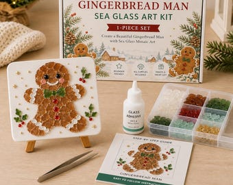 Christmas Sea Glass Mosaic Craft Kit, Christmas Tree Mosaic Design, Christmas Decor Making Set, Holiday Gift for Beginners