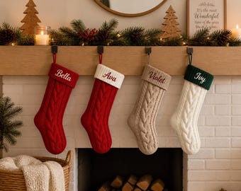 Personalized Christmas Stocking, 2026 Knit Family Stocking with Name, Custom Holiday Mantel Decor, Christmas Stocking Gift