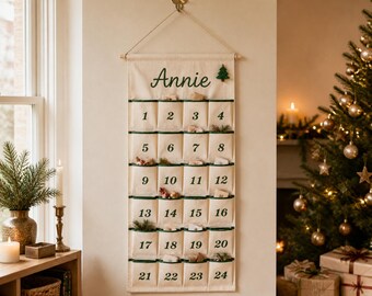 Reusable Christmas Advent Calendar, Fabric Countdown with 24 Pockets, Kids Christmas Countdown, Reusable Holiday Decoration