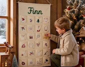 Personalized Christmas Countdown Calendar, Nursery Christmas Decor, Fabric Wall Hanging, Family Countdown Tradition