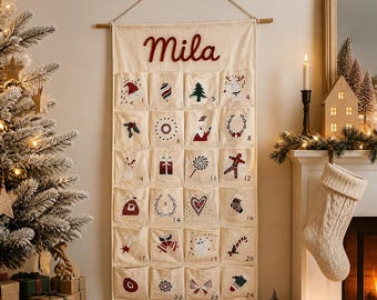 Personalized Christmas Countdown Calendar, Fabric Wall Hanging, Nursery Christmas Decor, Family Countdown Tradition