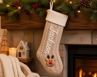 Personalized Christmas Stocking, 2026 Knit Family Stocking with Name, Personalized Holiday Mantel Decor, Christmas Gift 2026