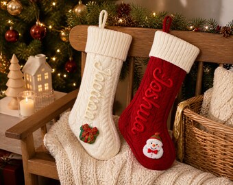 Personalized Christmas Stocking, 2026 Knit Family Stocking with Name, Personalized Holiday Mantel Decor, Holiday Gift for Family