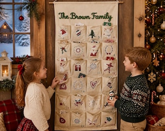 Custom Family Advent Calendar, Family Christmas Gift, Christmas Countdown Wall Hanging, Christmas Room Decor