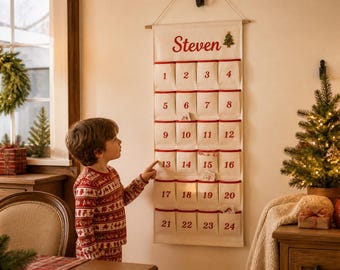 Custom Fabric Christmas Advent Calendar, 24 Pocket Holiday Organizer, Kids Christmas Countdown, Reusable Holiday Decoration