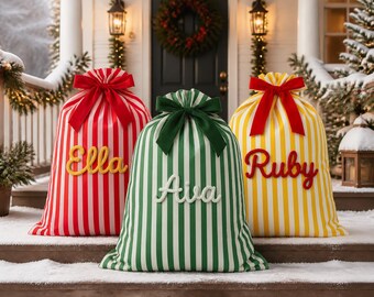 Custom Santa Sack, Embroidered Christmas Name, Reusable Christmas Gift Sack, Family Christmas Decor