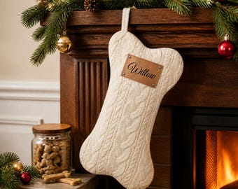Personalized Dog Christmas Stocking, Laser Engraved Pet Name Plaque, Personalized Pet Mantel Decor, Holiday Gift for Dog Lover