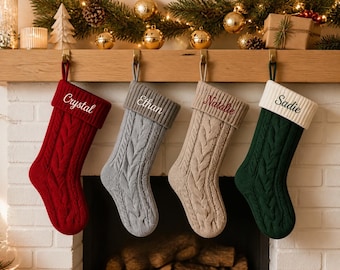 Personalized Christmas Stocking, 2026 Knit Family Stocking with Name, Custom Holiday Mantel Decor, Holiday Gift for Family