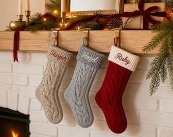 Personalized Christmas Stocking, 2026 Knit Family Stocking with Name, Custom Holiday Mantel Decor, Personalized Holiday Gift