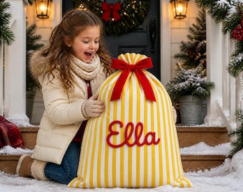 Personalized Christmas Sack, Embroidered Name, Reusable Santa Gift Bag, Holiday Gift for Kids