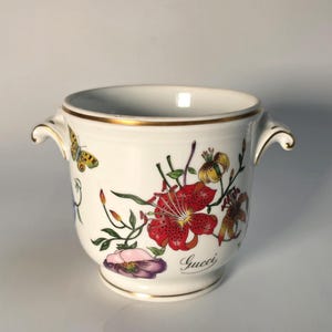 Vintage Gucci Flora Mini Cachepot in Richard Ginori Porcelain, 1980s