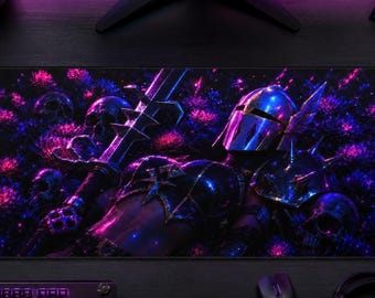 OSRS Bandos and Neitiznot Neon Fantasy Mouse Pad |  Old School RuneScape Desk Mat | Ancient Godsword Flowers & Skulls