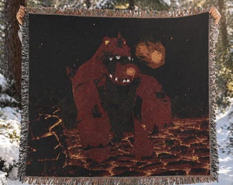 OSRS Jad Woven Blanket | Old School RuneScape Gaming Throw, Fight Caves Wall Decor