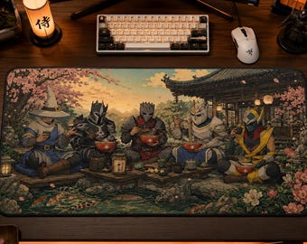 OSRS Japanese Ramen Desk Mat, RuneScape Warriors Gaming Mouse Pad, Koi Pond Torva Masori Ancestral Anime Setup Decor