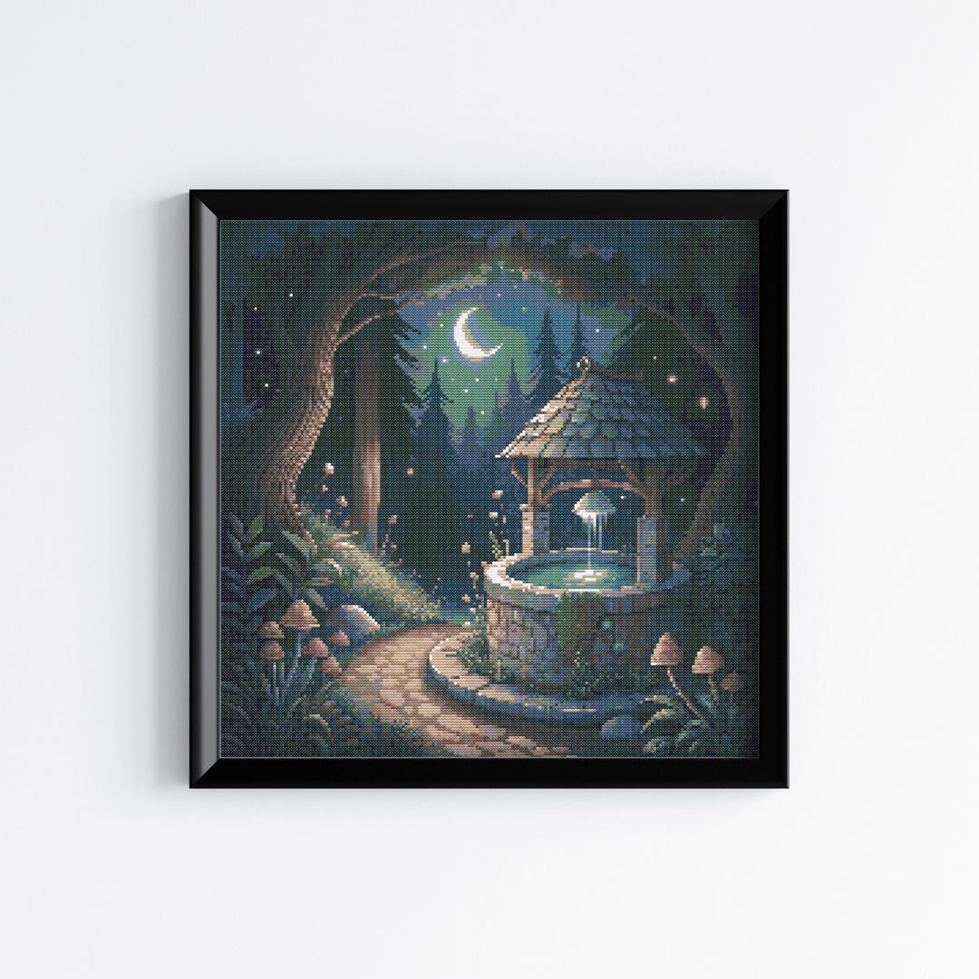 Enchanted Magical Forest Cross Stitch Pattern – Fairy Cottage Lanterns ...